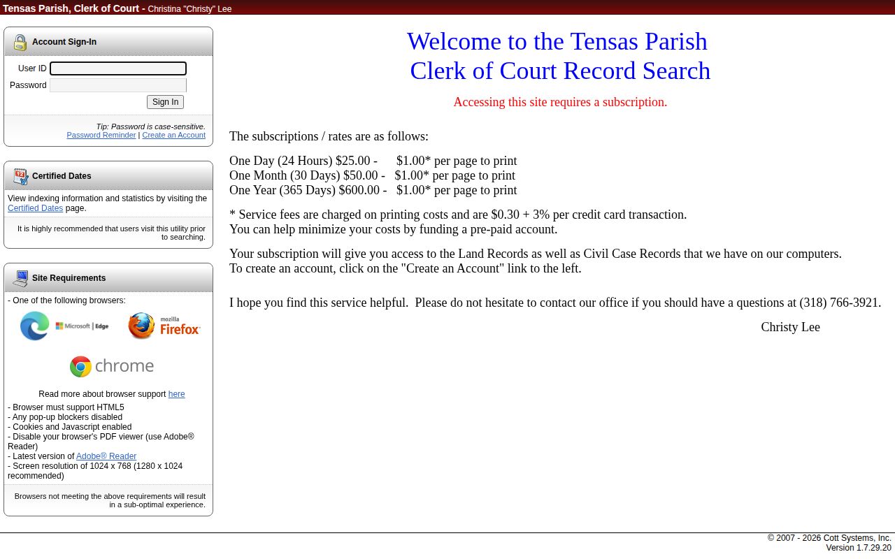 Tensas Parish Clerk Cott land and civil records login